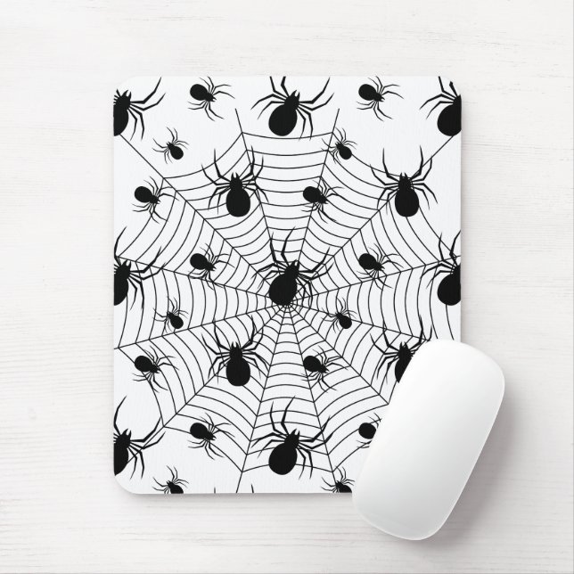 Black White spiders spiderweb Halloween pattern Mouse Pad (With Mouse)