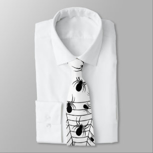 Black White spiders spiderweb Halloween pattern Neck Tie