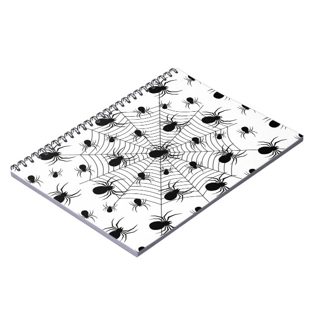 Black White spiders spiderweb Halloween pattern Notebook (Left Side)