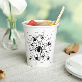 Black White spiders spiderweb Halloween pattern Paper Cups