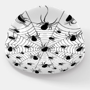 Black White spiders spiderweb Halloween pattern Paperweight