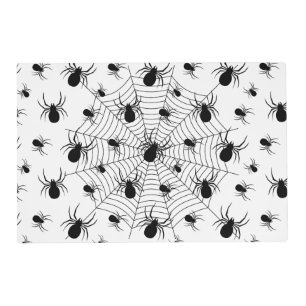 Black White spiders spiderweb Halloween pattern Placemat