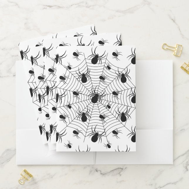 Black White spiders spiderweb Halloween pattern Pocket Folder (In Situ)
