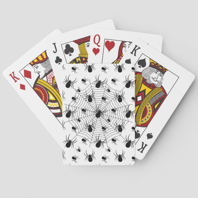 Black White spiders spiderweb Halloween pattern Poker Cards (Back)