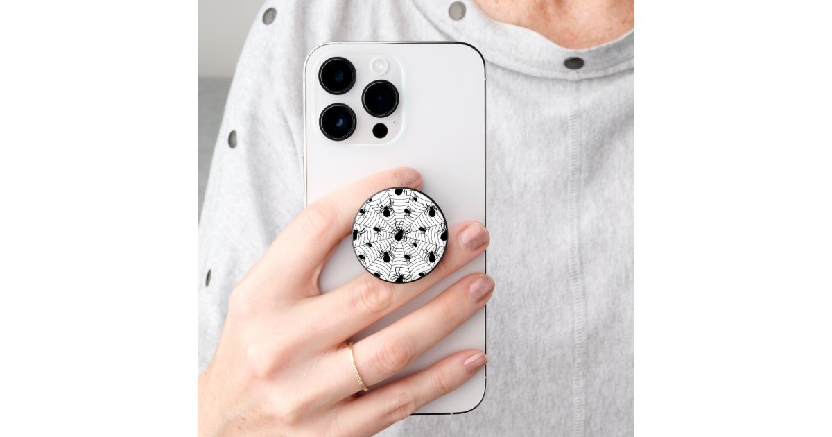 Black White spiders spiderweb Halloween pattern PopSocket | Zazzle