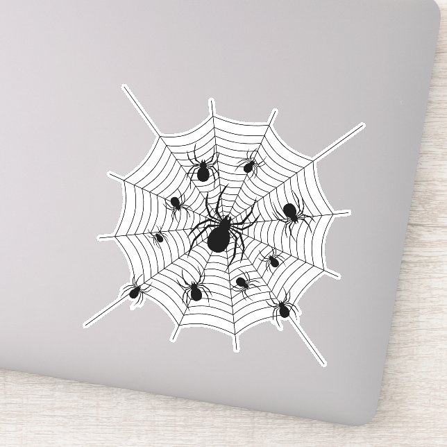 Black White spiders spiderweb Halloween pattern Sticker (Detail)