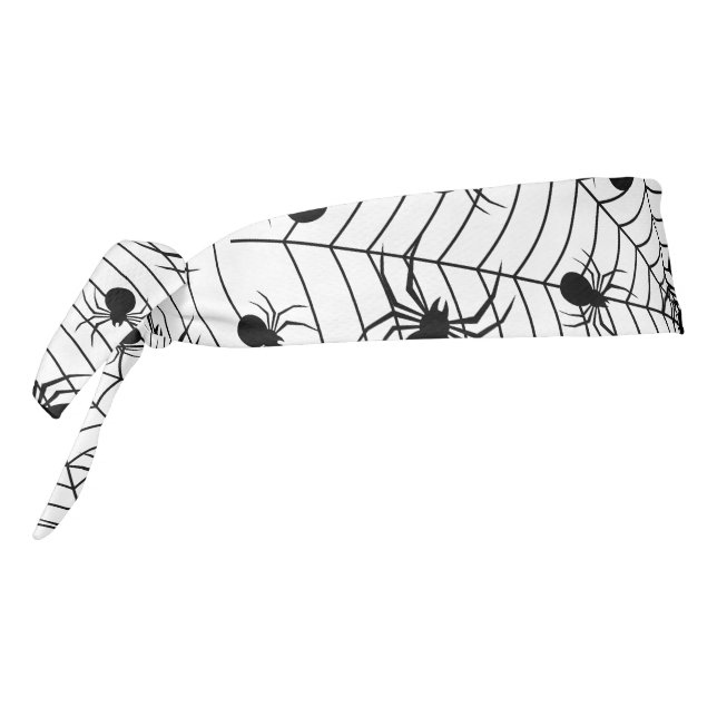 Black White spiders spiderweb Halloween pattern Tie Headband (Rotate 270)