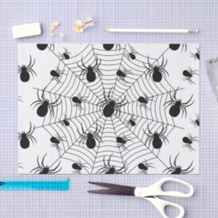 Black White spiders spiderweb Halloween pattern Tissue Paper