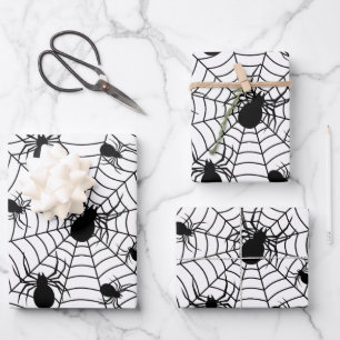 Black White spiders spiderweb Halloween pattern Wrapping Paper Sheets