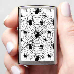 Black White spiders spiderweb Halloween pattern Zippo Lighter