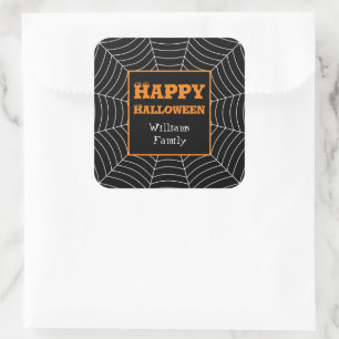 Black White spiderweb Halloween Your Custom name Square Sticker
