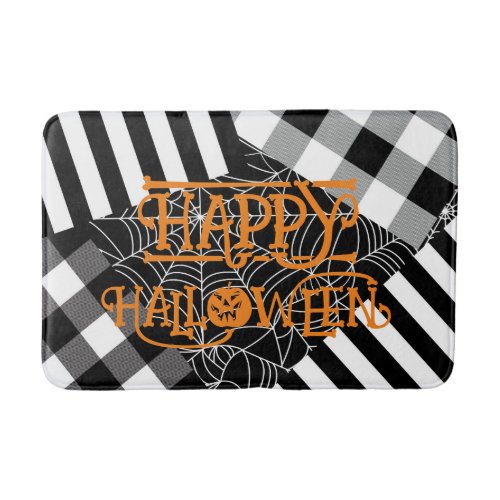 Black  White Spiderweb Patchwork Halloween  Bath Mat