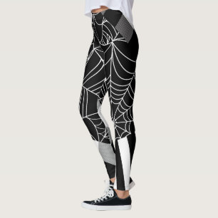 Black & White Spiderweb Patchwork Halloween Leggings