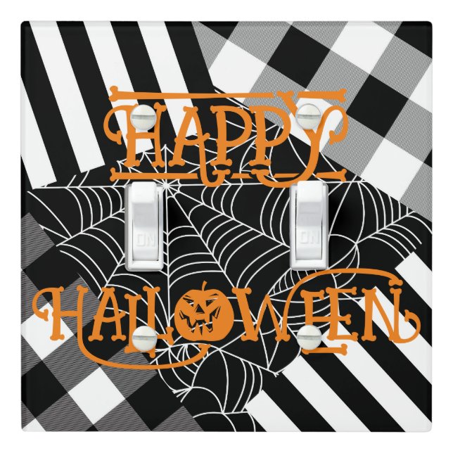 Black & White Spiderweb Patchwork Halloween  Light Switch Cover (In Situ)