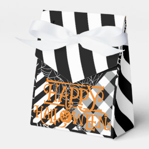 Black & White Spiderweb Patchwork Halloween Party Favor Boxes