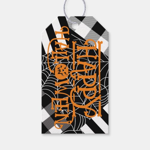 Black  White Spiderweb Patchwork Halloween Party Gift Tags