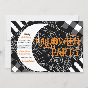 Black & White Spiderweb Patchwork Halloween Party Invitation