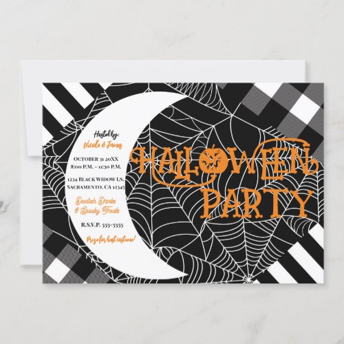Black  White Spiderweb Patchwork Halloween Party Invitation