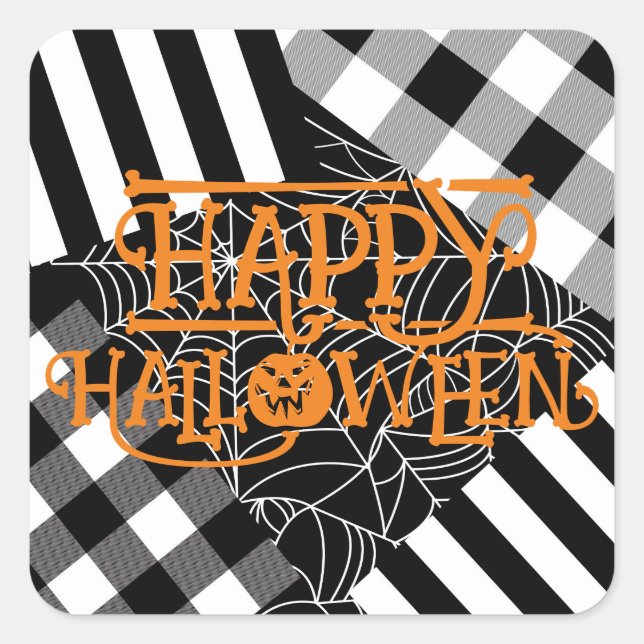 Black & White Spiderweb Patchwork Halloween Party Square Sticker (Front)