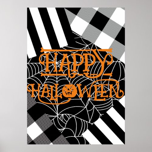 Black  White Spiderweb Patchwork Halloween  Poster