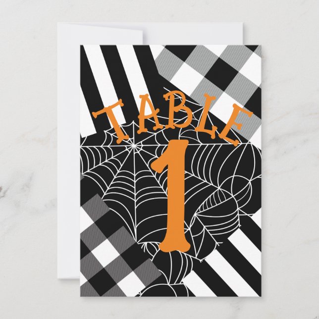 Black & White Spiderweb Patchwork Halloween Table  Invitation (Front)