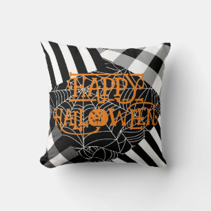 Black & White Spiderweb Patchwork Halloween  Throw Pillow