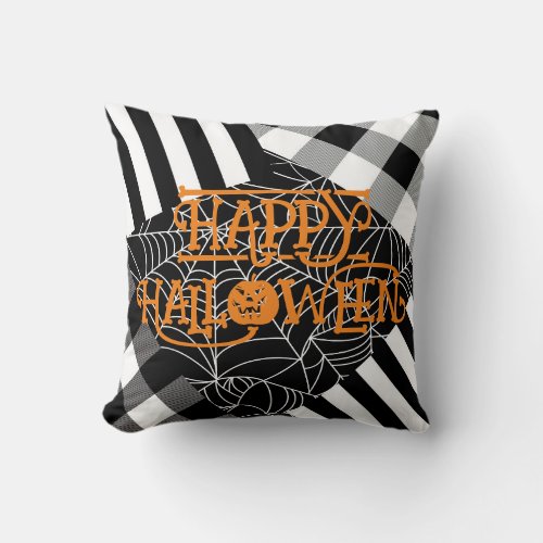 Black  White Spiderweb Patchwork Halloween  Throw Pillow
