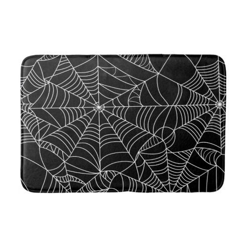 Black  White Spiderwebs Halloween  Bath Mat