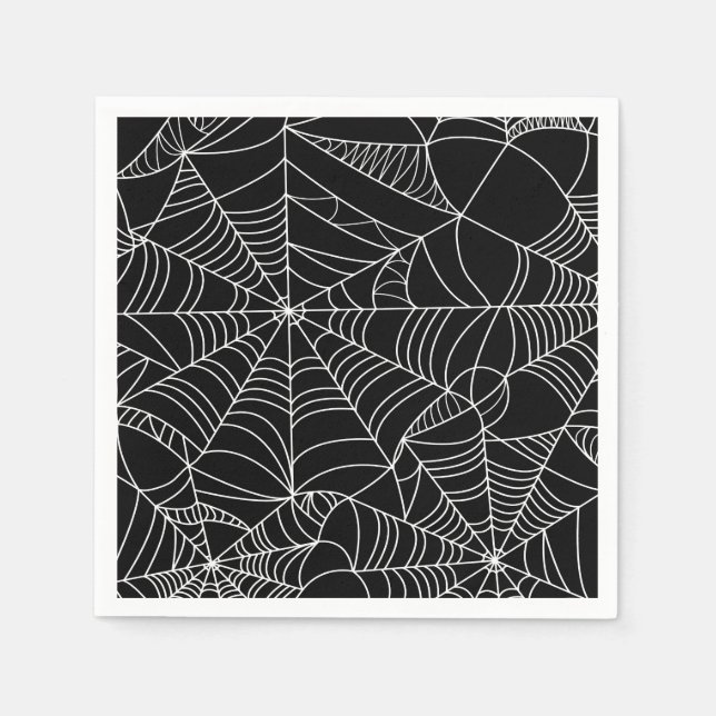 Black & White Spiderwebs Halloween Party Napkins (Front)