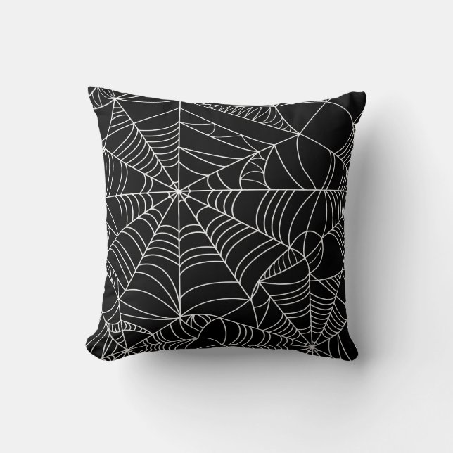 Black & White Spiderwebs Halloween  Throw Pillow (Front)