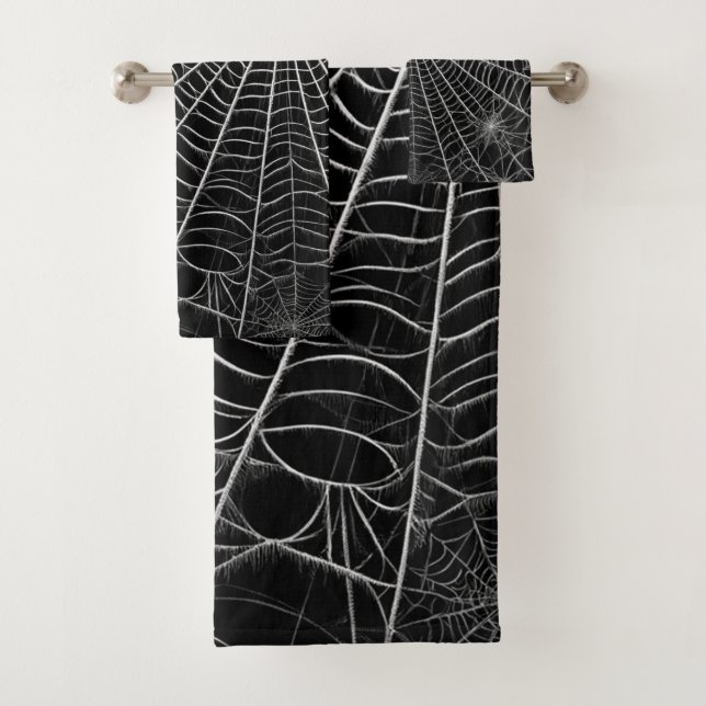 Black & White Spiderwebs Spider Web Halloween Bath Towel Set (Insitu)