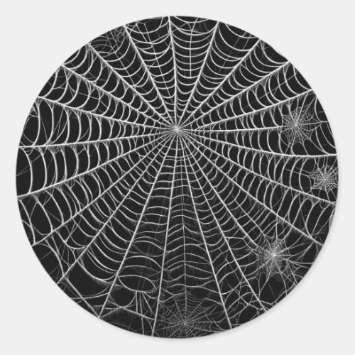 Black  White Spiderwebs Spider Web Halloween Classic Round Sticker