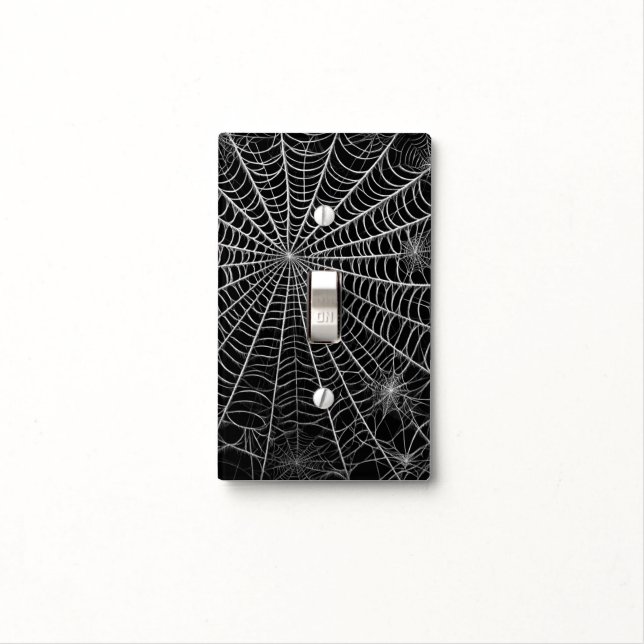 Black & White Spiderwebs Spider Web Halloween Light Switch Cover (In Situ)