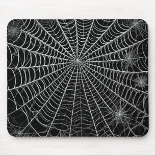 Black & White Spiderwebs Spider Web Halloween Mouse Pad