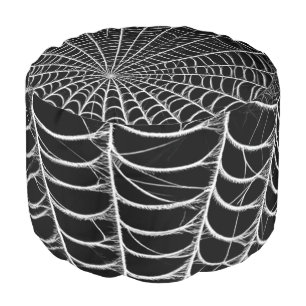 Black & White Spiderwebs Spider Web Halloween Pouf