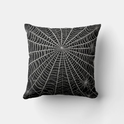 Black  White Spiderwebs Spider Web Halloween Throw Pillow