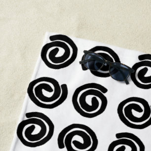 Black White Spiral Beach Towel