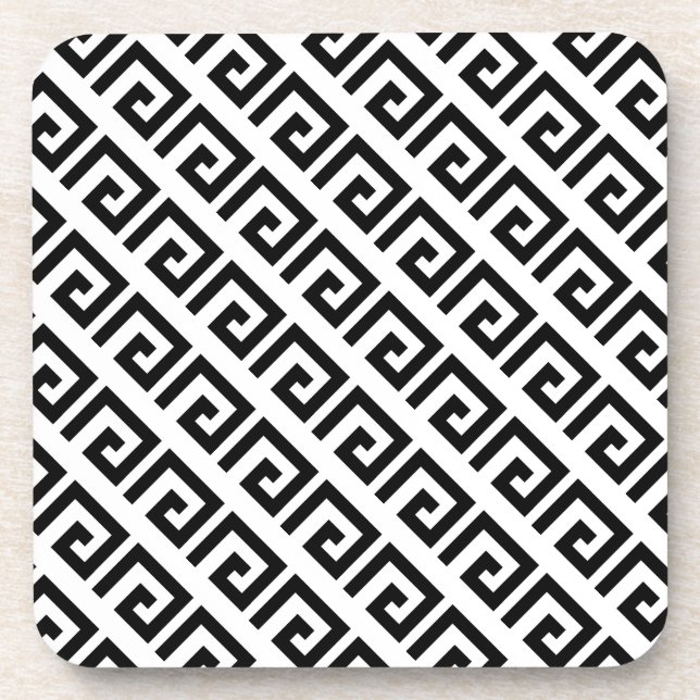 Black & White Spiral Geometric Pattern Beverage Coaster (Front)
