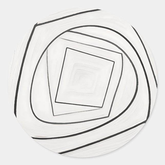 Black White Spiral Square Abstract Classic Round Sticker (Front)