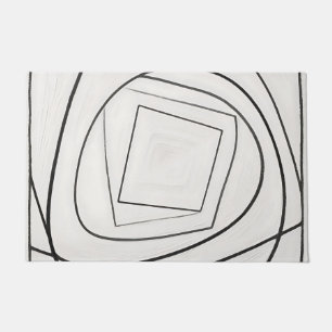 Black White Spiral Square Abstract Doormat