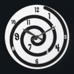 Black & White Spiral Wall Clock<br><div class="desc">Modern clock done in black and white,  with a big black spiral design against a white background.  Number are done in black and white.  Customize to add text to this fun wall clock.</div>