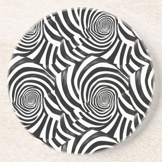 Black White Spirals Coaster (Front)