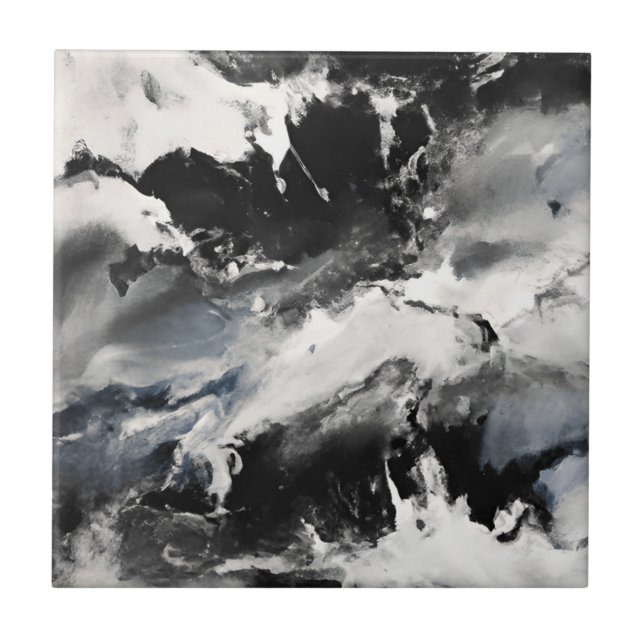 Black White Splashes Marble Stones Ceramic Tile (Front)