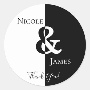 Black & White Split Half Birthday Party Elegant Classic Round Sticker