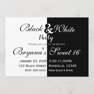 Black & White Split Half Birthday Party Elegant Invitation