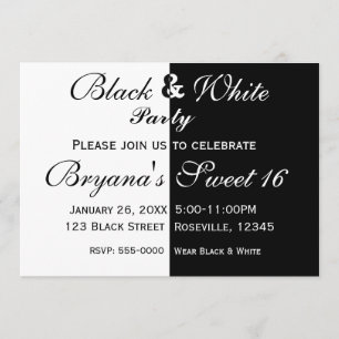 Black & White Split Half Birthday Party Invitation