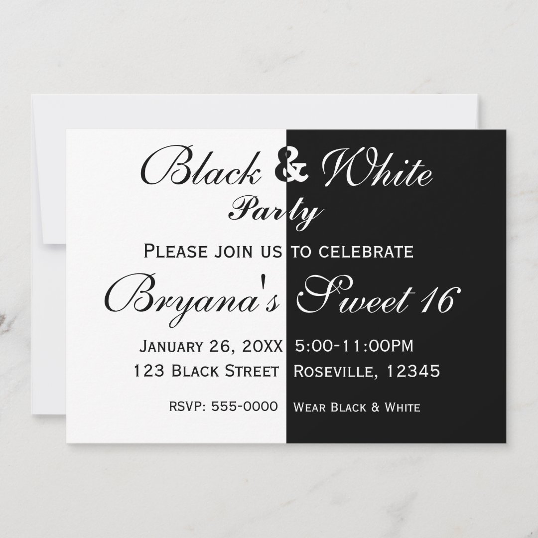 Black & White Split Half Birthday Party Invitation | Zazzle