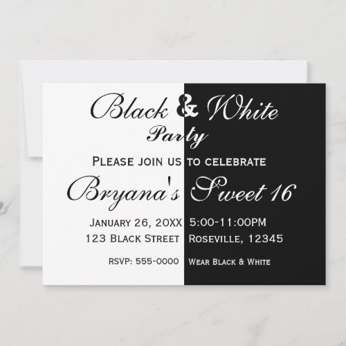 Black  White Split Half Birthday Party Invitation