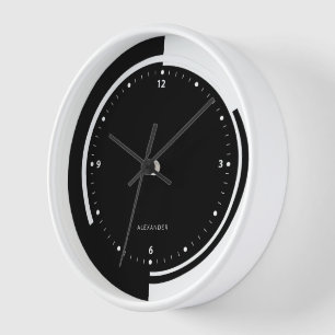 Black & White Split-Screen Geometric Design Clock