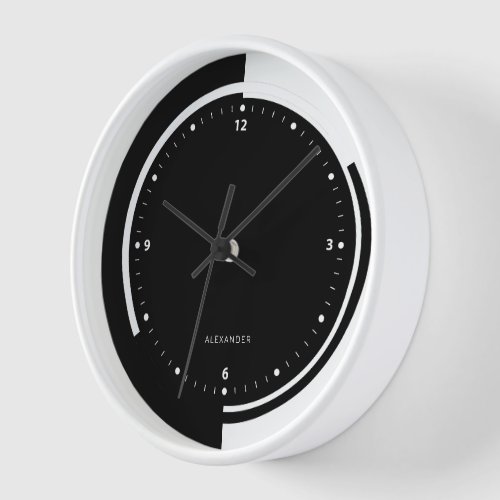 Black  White Split_Screen Geometric Design  Clock